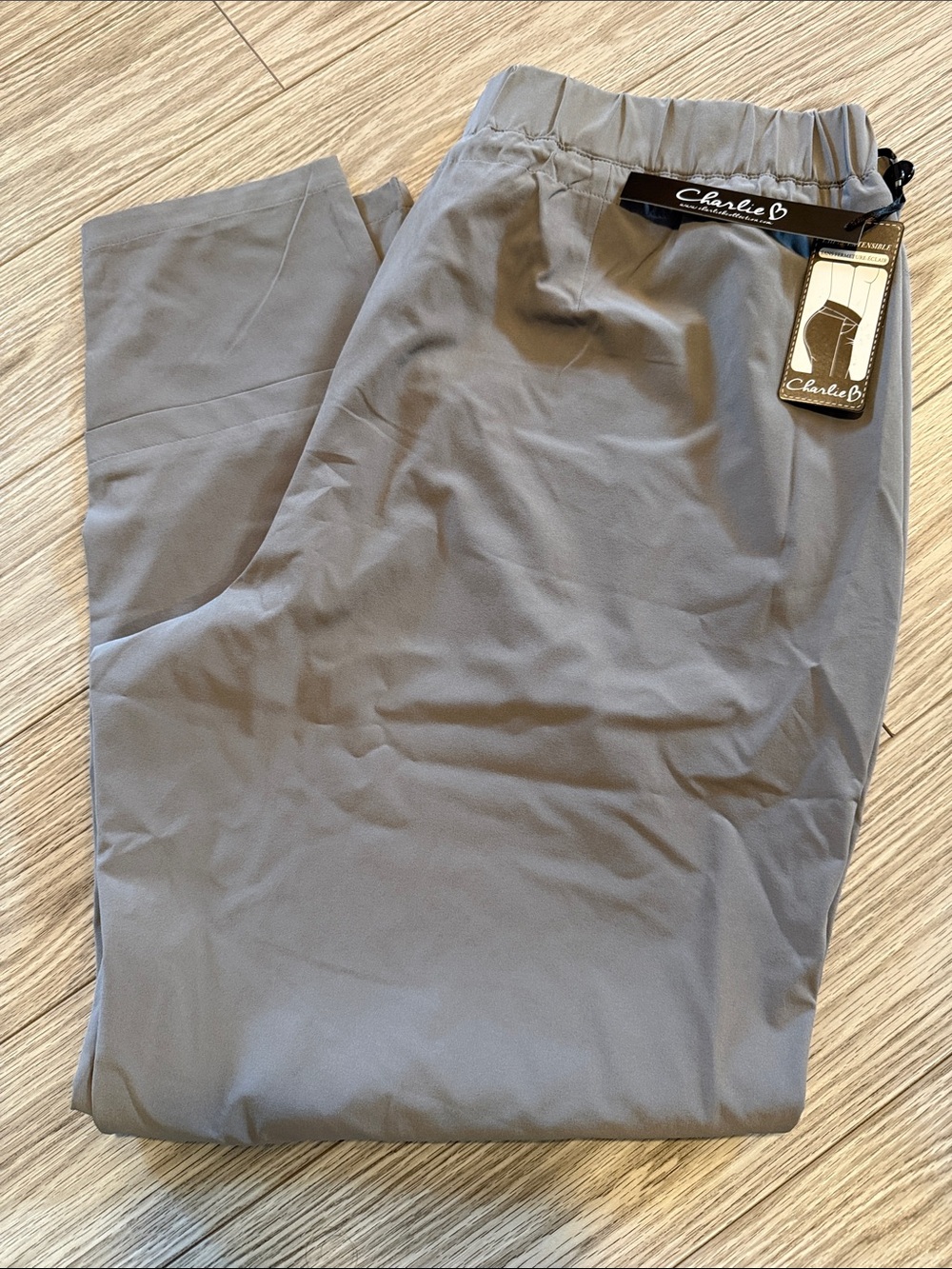 CHARLIE B Light Grey Stretch Jogger Style Pants